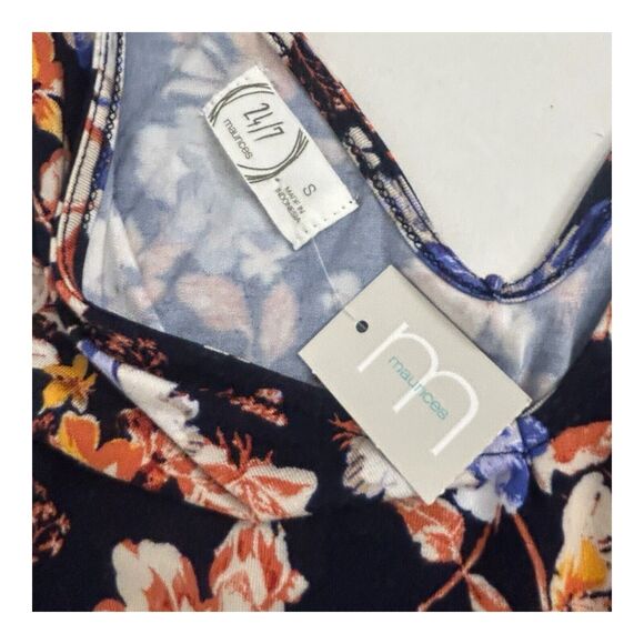 Maurices 24/7 Swing Style Dress Sz S Sleeveless Tank Blue Floral Pockets NWT - Picture 8 of 12